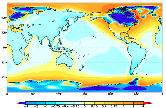 GIAによる相対的海面水位変化の地域分布