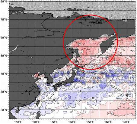 2005年12月の月平均海面水温偏差