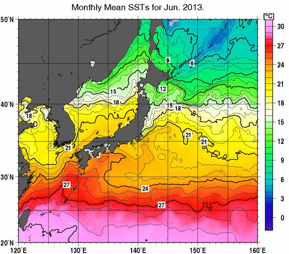 2013年6月の月平均海面水温