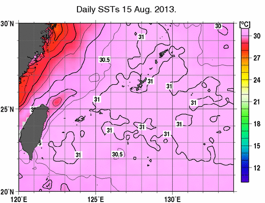 8月15日の海面水温分布図