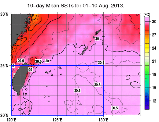 8月上旬の海面水温分布図