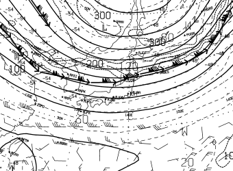 2016年10月13日00UTC 200hPaの高層天気図