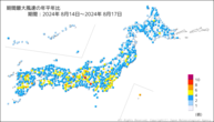 期間最大風速の年平年比の分布図