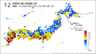 12時間降水量の期間最大値の分布図