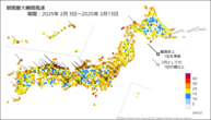 期間最大瞬間風速の分布図