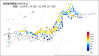 期間最深積雪の年平年比の分布図