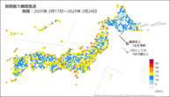 期間最大瞬間風速の分布図