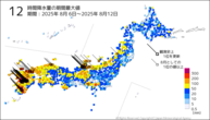 12時間降水量の期間最大値の分布図