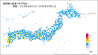 期間最大風速の年平年比の分布図