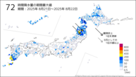 72時間降水量の期間最大値の分布図
