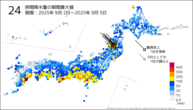 24時間降水量の期間最大値の分布図