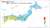 期間最大風速の年平年比の分布図