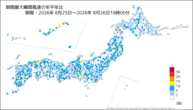 期間最大瞬間風速の年平年比の分布図