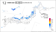 21日の12時間降水量の日最大値の分布図