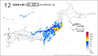 1日の12時間降水量の日最大値の分布図