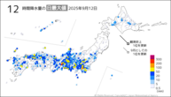 昨日の12時間降水量の日最大値の分布図