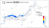 19日の12時間降水量の日最大値の分布図