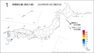 1時間降水量（現在の値）の分布図