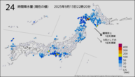 24時間降水量（現在の値）の分布図