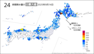 14日の24時間降水量の日最大値の分布図