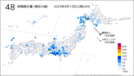 48時間降水量（現在の値）の分布図