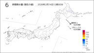 6時間降水量(現在の値)の分布図