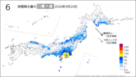 昨日の6時間降水量の日最大値の分布図
