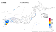 18日の日降水量の分布図