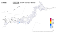日降水量（現在の値）の月平年比の分布図