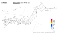 7日の日降水量の分布図