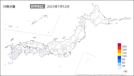 12日の日降水量の分布図