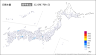 14日の日降水量の分布図
