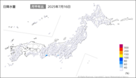 16日の日降水量の分布図