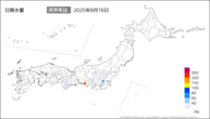 16日の日降水量の分布図