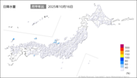 16日の日降水量の分布図