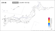 13日の日降水量の分布図