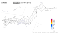 14日の日降水量の分布図