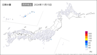 15日の日降水量の分布図