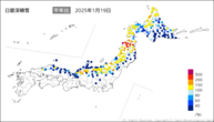 日最深積雪平年比の分布図