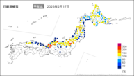 日最深積雪平年比の分布図