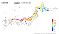 日最深積雪平年比の分布図