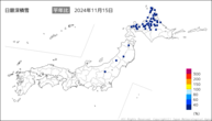 日最深積雪平年比の分布図