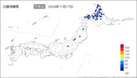 日最深積雪平年比の分布図