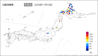 日最深積雪平年比の分布図