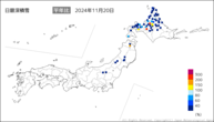 日最深積雪平年比の分布図