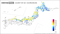 累積降雪量平年比の分布図