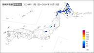 累積降雪量平年比の分布図