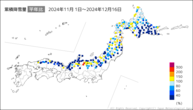 累積降雪量平年比の分布図