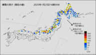 積雪の深さ（現在の値）の分布図