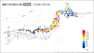 積雪の深さ（現在の値）平年比の分布図